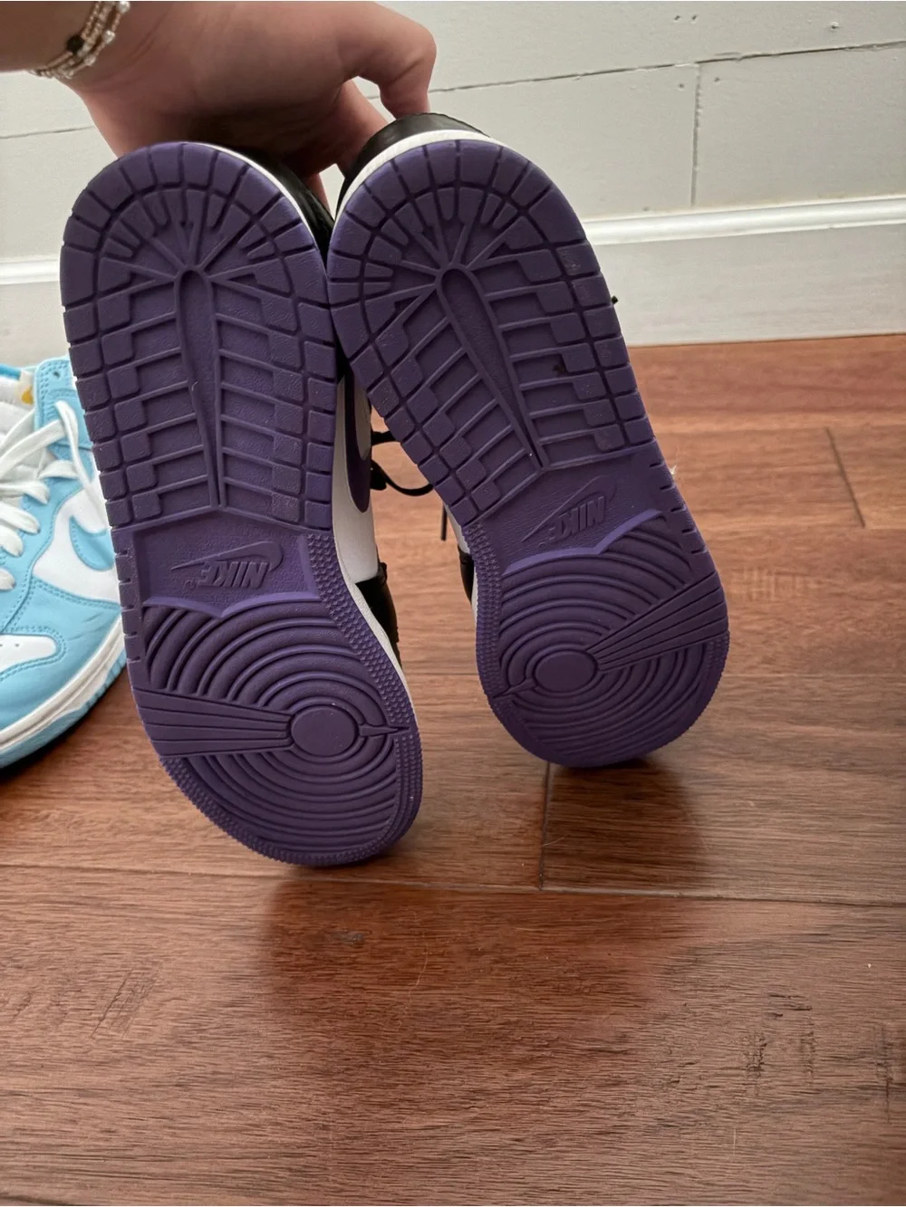 Jordan Kids Black, White & Purple High-Top Sneakers